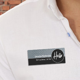 Hello Faux Diamond Plate Professional Name Tag