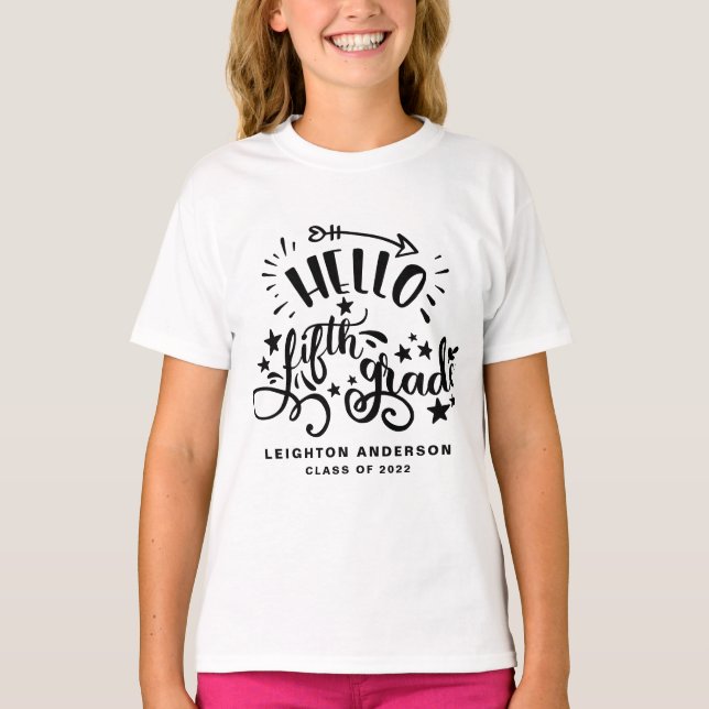 Hello Fifth Grade | Black Fourth Grade Graduation T-Shirt (Front)