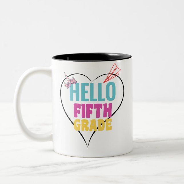 Hello Fifth Grade | Cool design for 5th-grade Two-Tone Coffee Mug (Left)