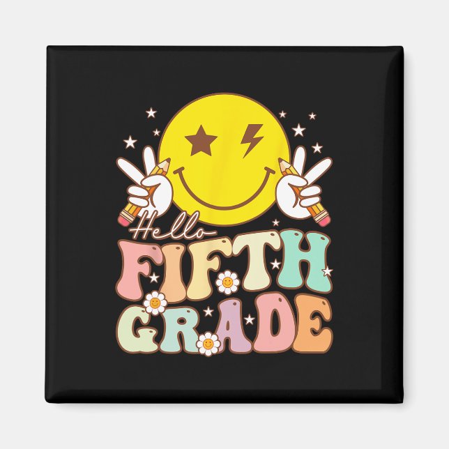 Hello Fifth Grade Hippie Smile Face 5th Grade Back Magnet (Front)