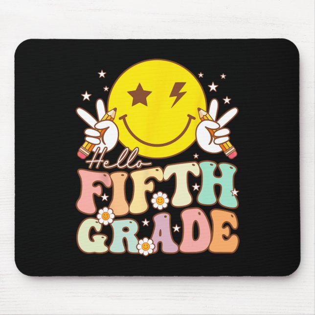Hello Fifth Grade Hippie Smile Face 5th Grade Back Mouse Pad (Front)