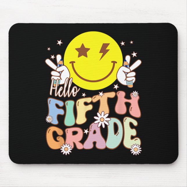 Hello Fifth Grade Hippie Smile Face 5th Grade Back Mouse Pad (Front)