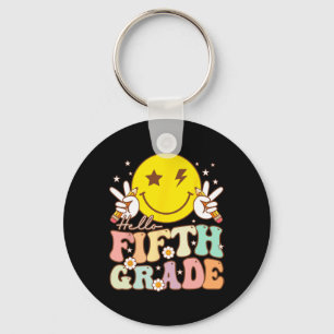 Hello Fifth Grade Hippie Smile Face 5th Grade Byck Key Ring