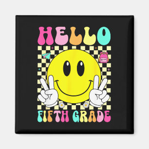 Hello fifth grade retro smile face back to school magnet