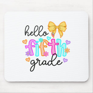 Hello Fifth Grade Teacher Coquette Pencil Bow Back Mouse Pad