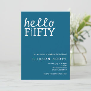 Hello Fifty 50th Birthday Party Modern Blue Invitation
