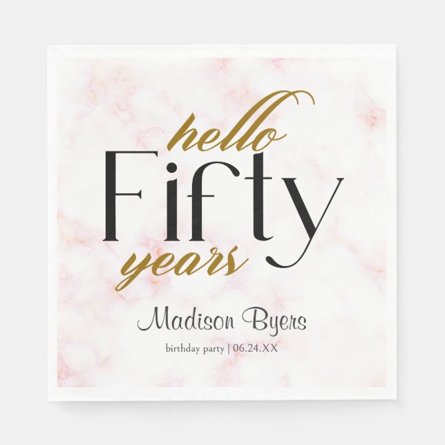 Hello Fifty Chic Marble 50th Birthday Party Napkin (Front)