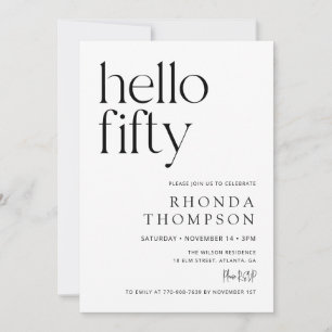 Hello Fifty Classic Simple 50th Birthday Invitation