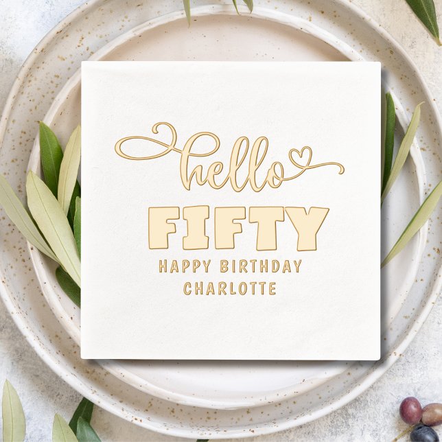 Hello Fifty Fiftieth 50th Birthday Personalised Foil Napkins (Creator Uploaded)