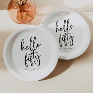 Hello Fifty Minimalist 50th Birthday Party Paper Plate