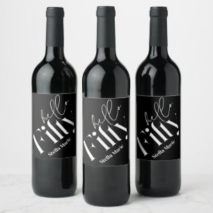 Hello fifty modern minimal elegant 50th birthday wine label