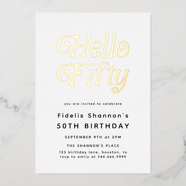 Hello Fifty Modern Retro 50th Birthday  (Front)