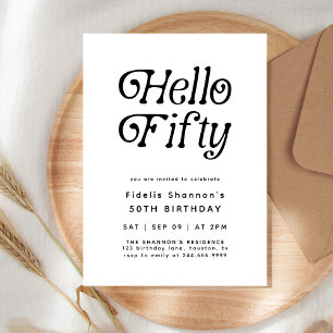 Hello Fifty Modern Retro 50th Birthday Invitation