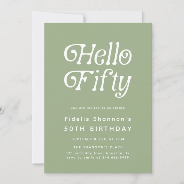 Hello Fifty Modern Retro 50th Birthday  Invitation (Front)