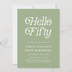 Hello Fifty Modern Retro 50th Birthday Invitation