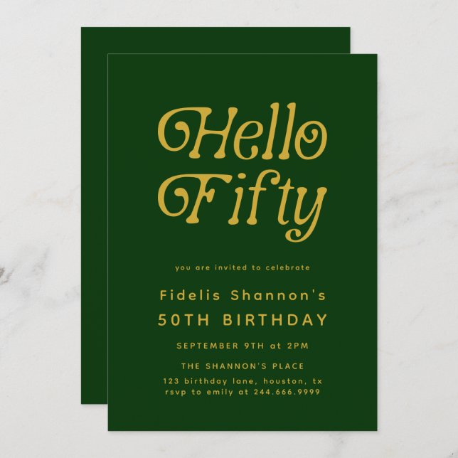 Hello Fifty Modern Retro 50th Birthday  Invitation (Front/Back)