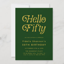Hello Fifty Modern Retro Green and Gold birthday