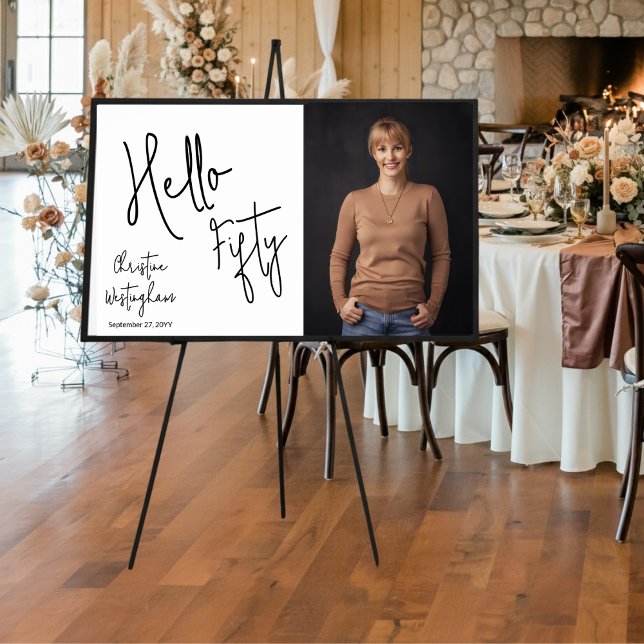 Hello Fifty Photo 50th Birthday Party Poster (Creator Uploaded)