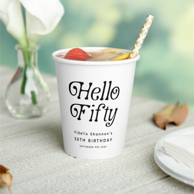 Hello Fifty Retro 50th Birthday Party  Paper Cups (Insitu)