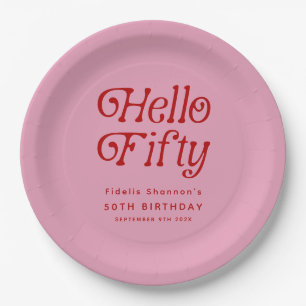 Hello Fifty Retro 50th Birthday Party Paper Plate
