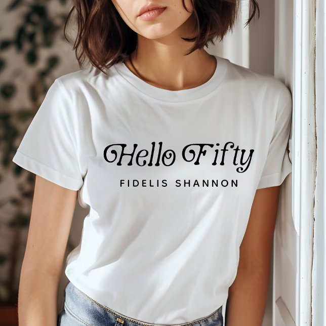 Hello Fifty Retro 50th Birthday Party T-Shirt (Creator Uploaded)
