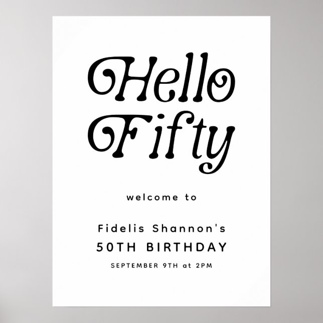 Hello Fifty Retro | 50th Birthday Welcome Sign (Front)