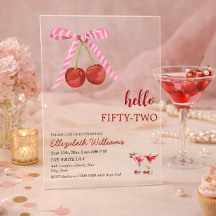 Hello Fifty Two Cherry Martini Birthday Party Acrylic Invitations