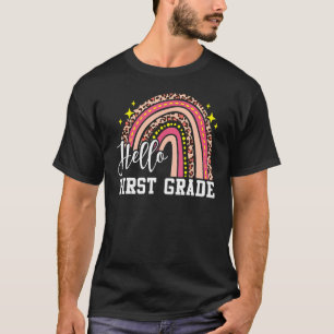 Hello First Grade 1st Grade Rainbow Leopard Back T T-Shirt