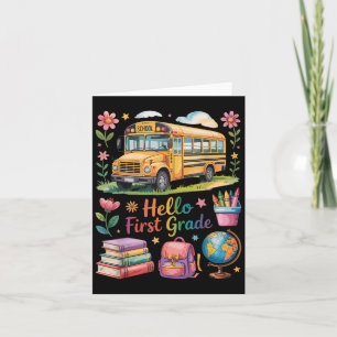 Hello First Grade Back To School Bus Backpack Teac Card