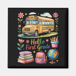 Hello First Grade Back To School Bus Backpack Teac Magnet