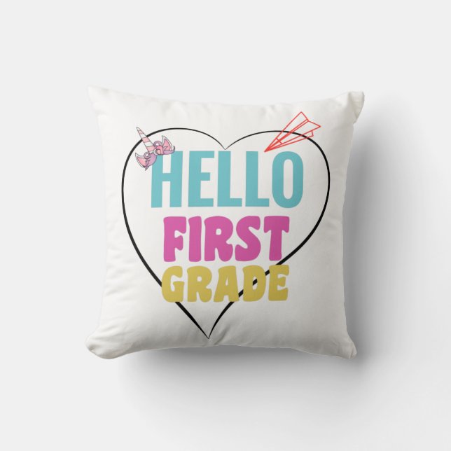 Hello First Grade | Beautiful design for 1st-grade Cushion (Front)