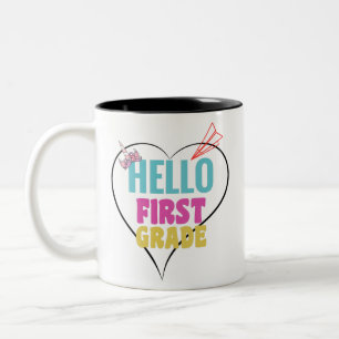 Hello First Grade Beautiful design for 1st-grade Two-Tone Coffee Mug