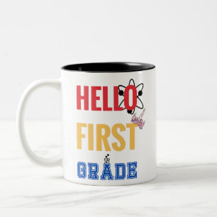 Hello First Grade  Best gift for 1st grade student Two-Tone Coffee Mug