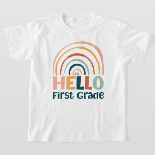 Hello First Grade boho rainbow school colourful T-Shirt