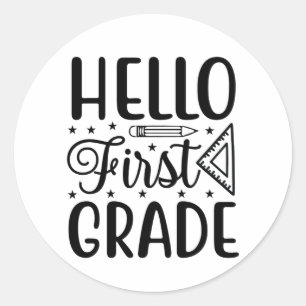 Hello First Grade Classic Round Sticker
