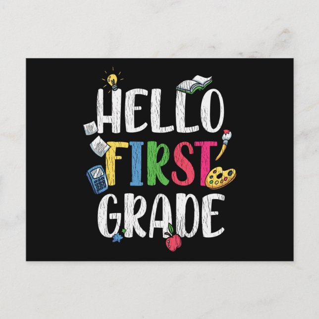 Hello First Grade Classroom Back School Kids Gift Postcard (Front)