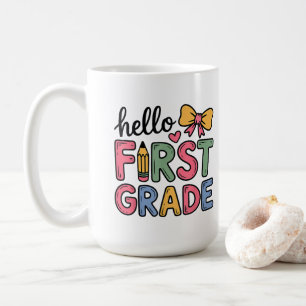 Hello First Grade Coquette Bow Teacher Coffee Mug