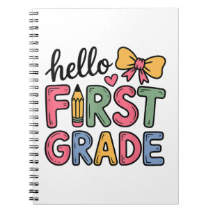 Hello First Grade Coquette Bow Teacher Notebook
