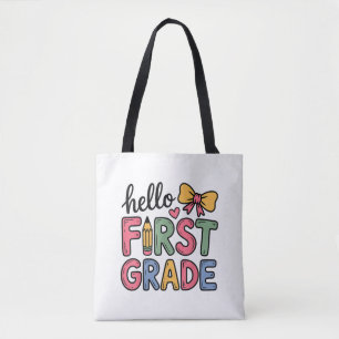Hello First Grade Coquette Bow Teacher Tote Bag