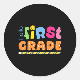Hello First Grade Cute Colourful Team 1st Grade Te Classic Round Sticker