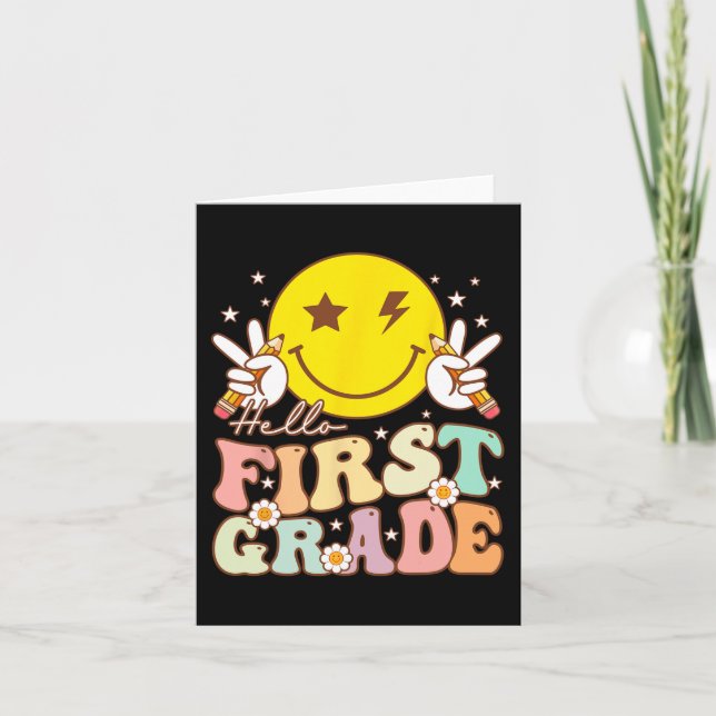 Hello First Grade Hippie Smile Face 1st Grade Back Card (Front)