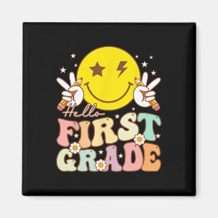 Hello First Grade Hippie Smile Face 1st Grade Back Magnet
