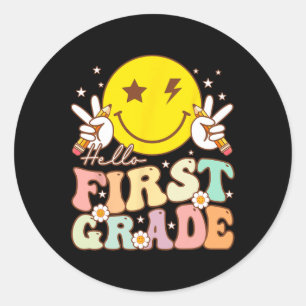 Hello First Grade Hippie Smile Face 1st Grade Byck Classic Round Sticker