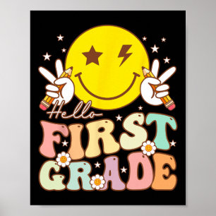 Hello First Grade Hippie Smile Face 1st Grade Byck Poster