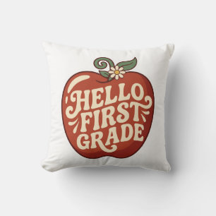 Hello First Grade Retro Apple Back to school Cushion
