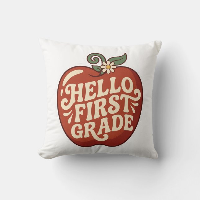 Hello First Grade Retro Apple Back to school Cushion (Front)