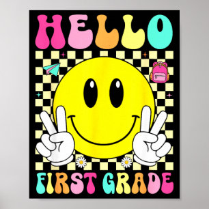 Hello first grade retro smile face back to school poster