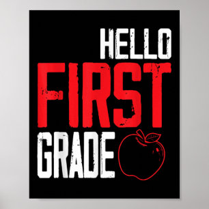Hello First Grade School Apple Year 1st Grade Chil Poster