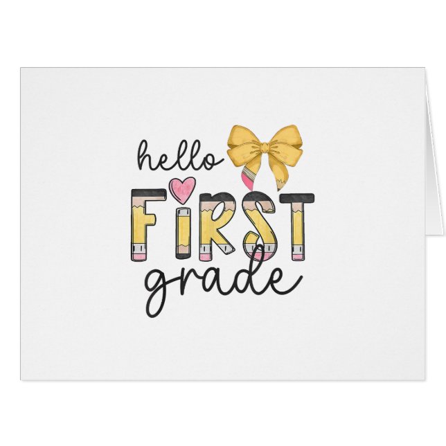 Hello First Grade Teacher Coquette Pencil Bow Back (Front Horizontal)