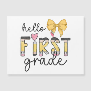 Hello First Grade Teacher Coquette Pencil Bow Back